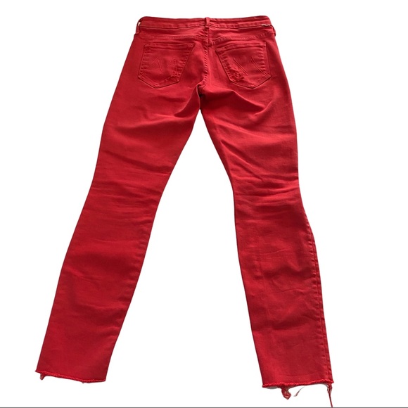 Mother USA Looker Ankle Fray Blowout Red Wash Denim Mid-Rise Raw Hem Jean 25x26 - Picture 9 of 15